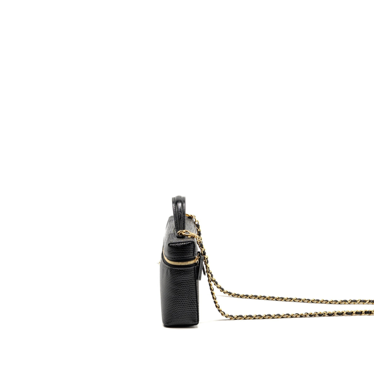 Chanel Vanity with Chain Lizard Embossed Calfskin Black GHW (Microchip)