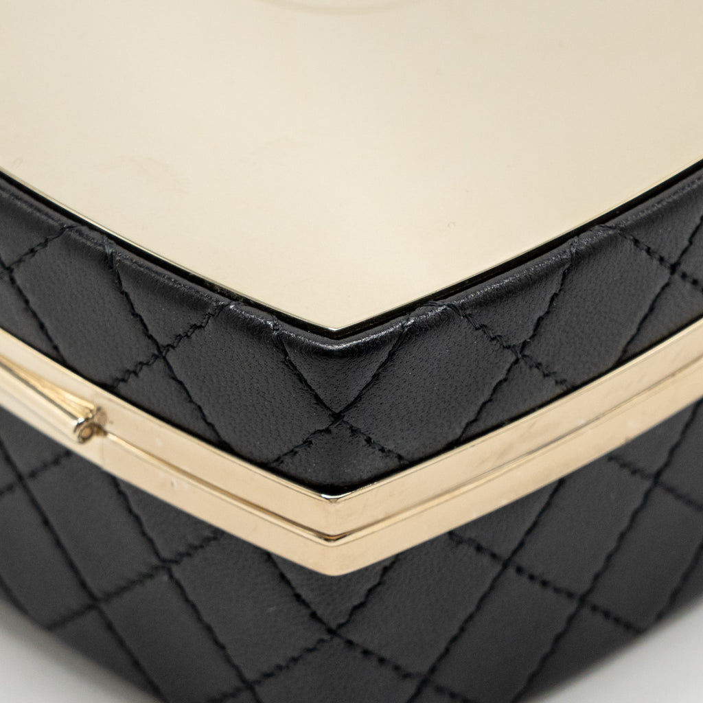 Chanel Mirror Finish Box Clutch with Chain Black Lambskin Black LGHW