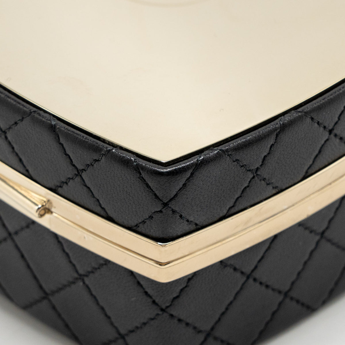 Chanel Mirror Finish Box Clutch with Chain Black Lambskin Black LGHW