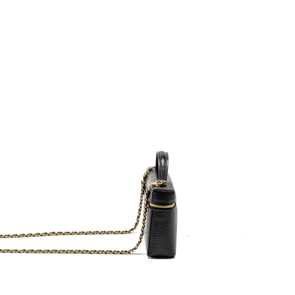 Chanel Vanity with Chain Lizard Embossed Calfskin Black GHW (Microchip)