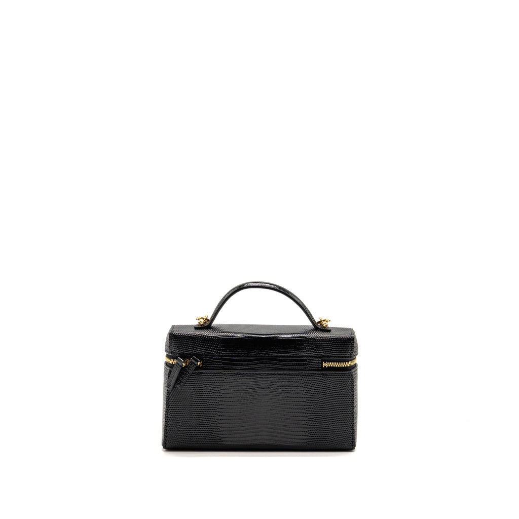 Chanel Vanity with Chain Lizard Embossed Calfskin Black GHW (Microchip)