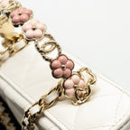 CHANEL 23K CAMELLIA TOP HANDLE LONG VANITY CASE WITH CHAIN CALFSKIN WHITE LGHW (MICROCHIP)