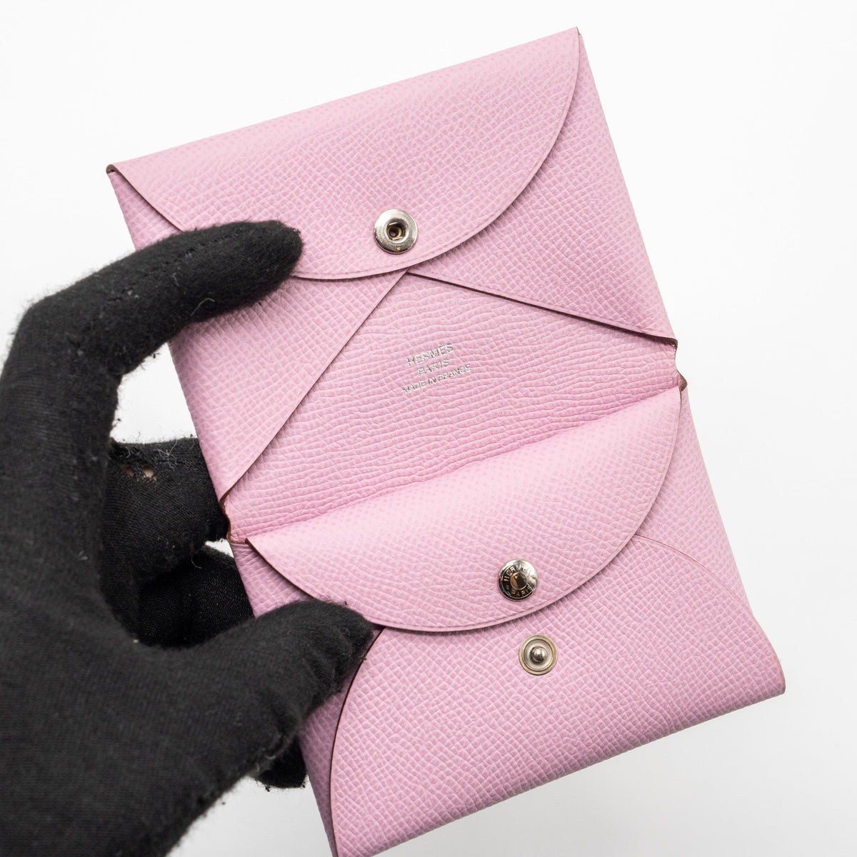 Hermes calvi duo card holder epsom leather mauve Sylvestre SHW
