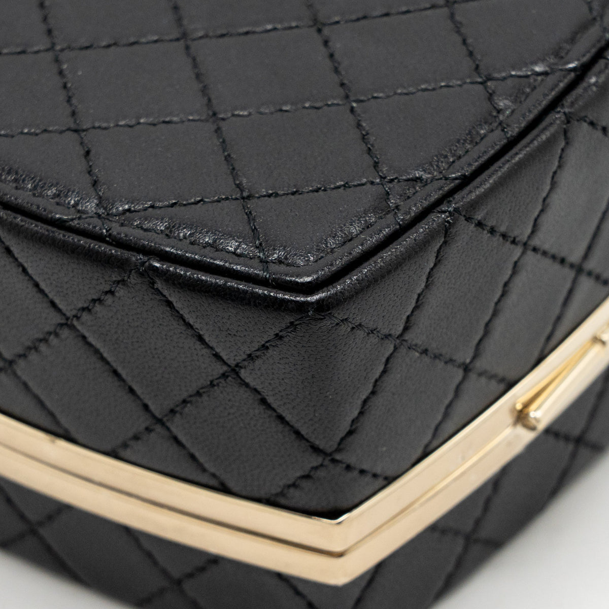 Chanel Mirror Finish Box Clutch with Chain Black Lambskin Black LGHW