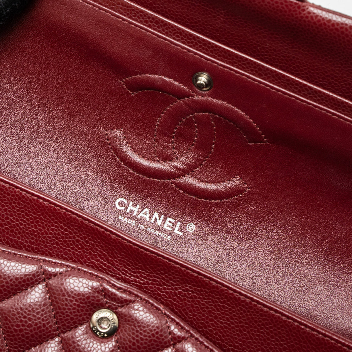 CHANEL MEDIUM CLASSIC DOUBLE FLAP BAG CAVIAR DARK RED SHW