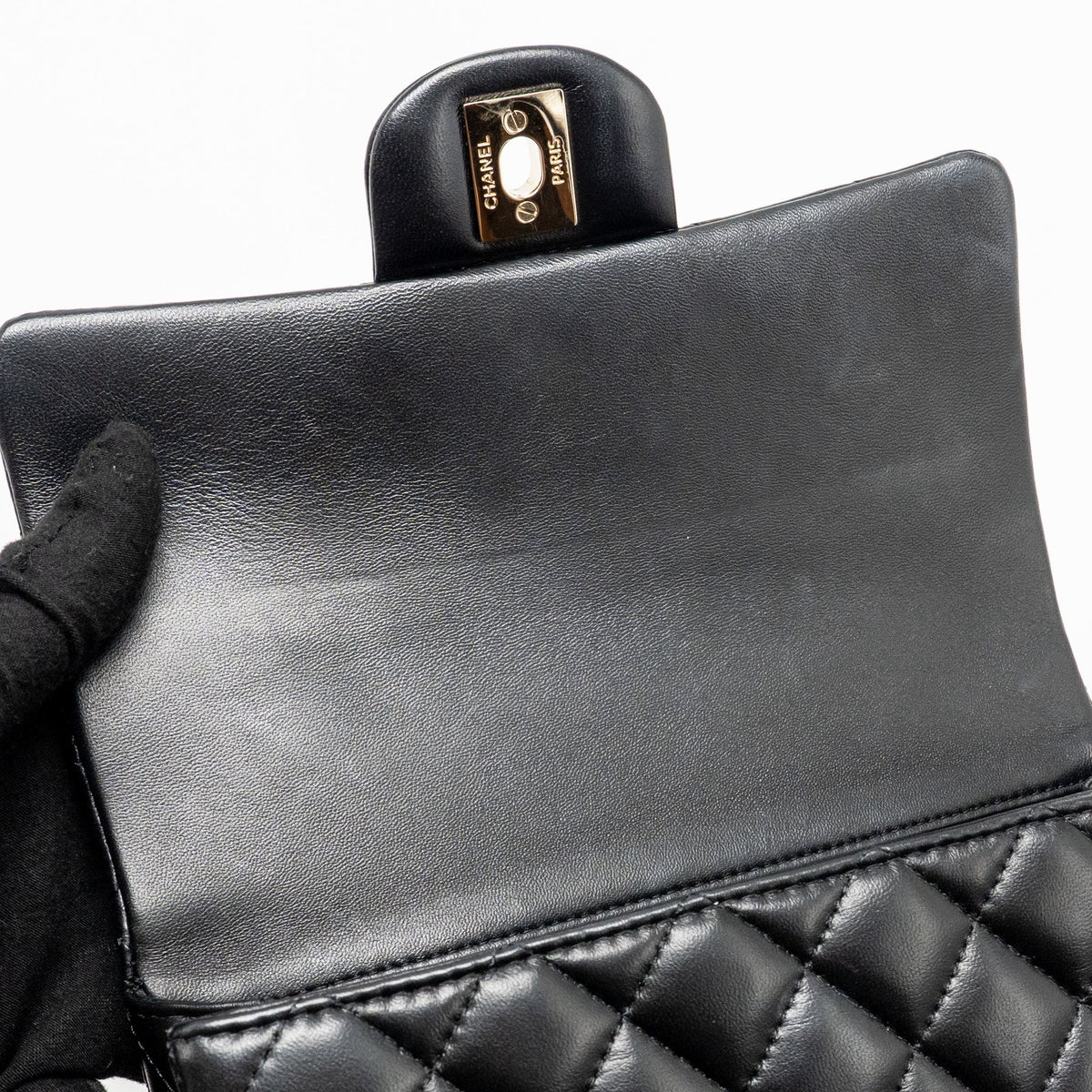 CHANEL TOP HANDLE MINI RECTANGULAR FLAP BAG LAMBSKIN BLACK LGHW (MICROCHIP)