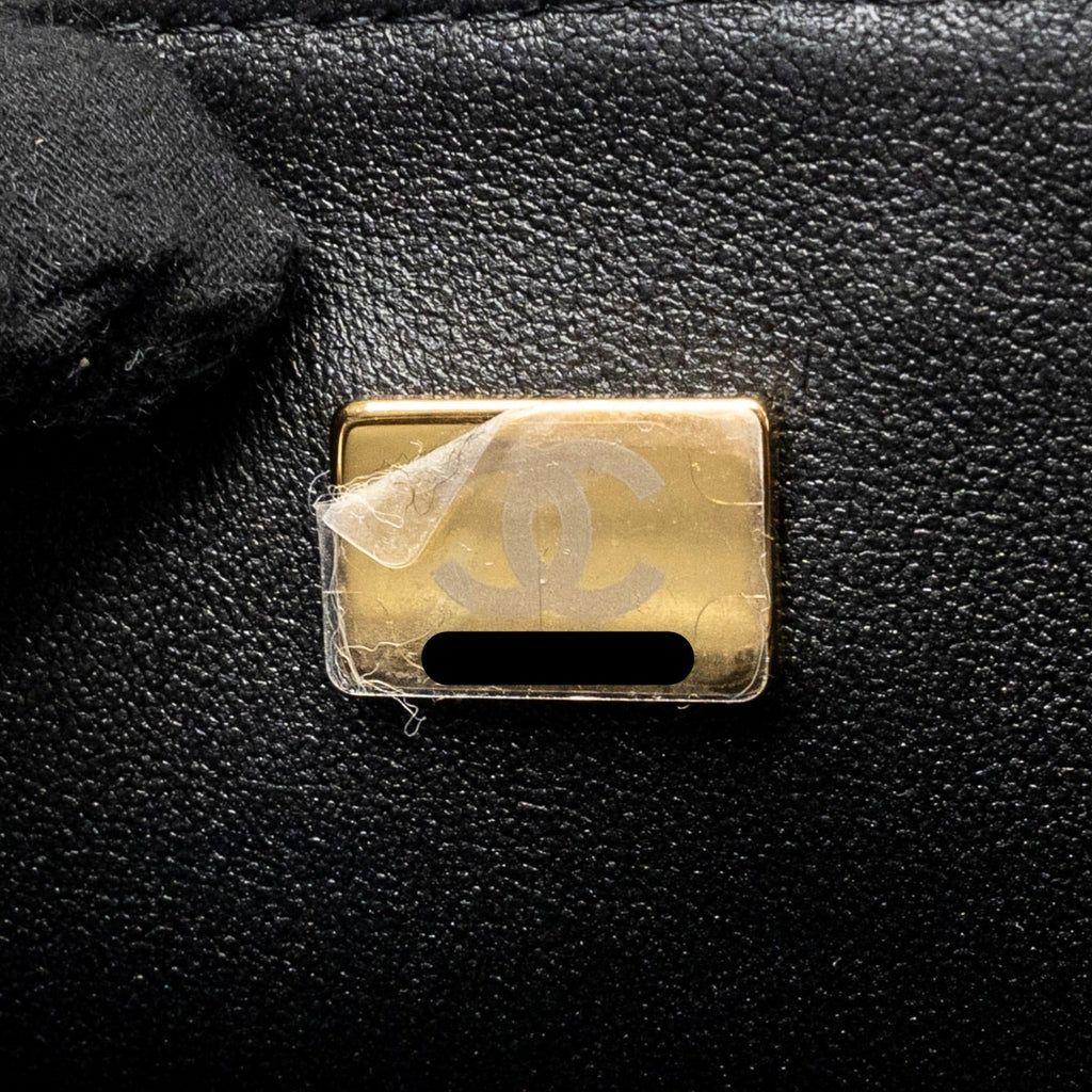 CHANEL TOP HANDLE MINI RECTANGULAR FLAP BAG LAMBSKIN BLACK LGHW (MICROCHIP)