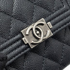CHANEL BOY FLAP COMPACT WALLET CAVIAR BLACK RUTHENIUM HARDWARE