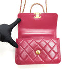CHANEL 21A SMALL GOLD CRUSH FLAP BAG WITH CHAIN CALFSKIN RASPBERRY PINK GHW (MICROCHIP)