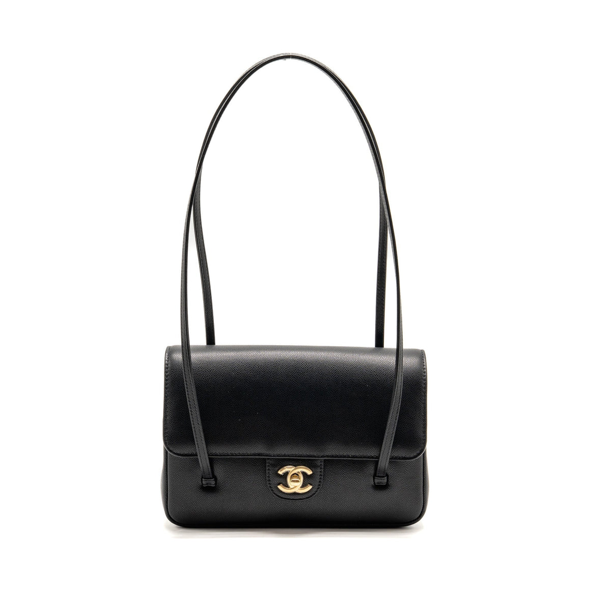 Chanel Small Preppy Coco Shoulder Flap Bag Grained Shiny Calfskin Black GHW (Microchip)