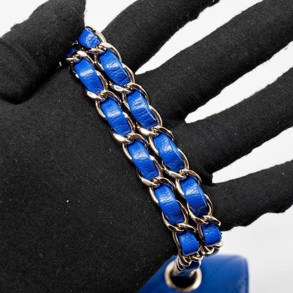 CHANEL SMALL CLASSIC DOUBLE FLAP BAG CHEVRON CAVIAR BLUE LGHW