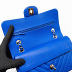 CHANEL SMALL CLASSIC DOUBLE FLAP BAG CHEVRON CAVIAR BLUE LGHW