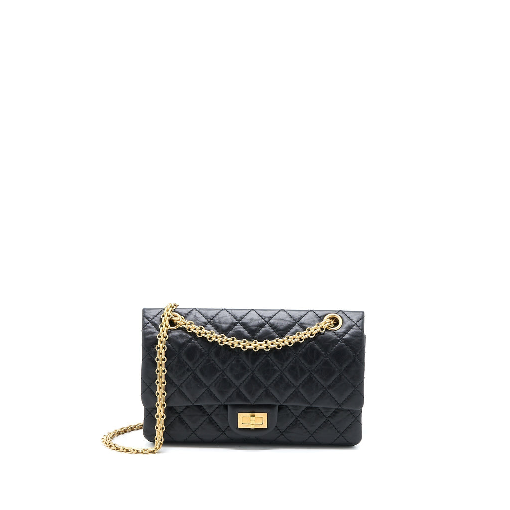 CHANEL SMALL 2.55 REISSUE FLAP BAG AGED CALFSKIN BLACK BRUSHED GHW (MICROCHIP)
