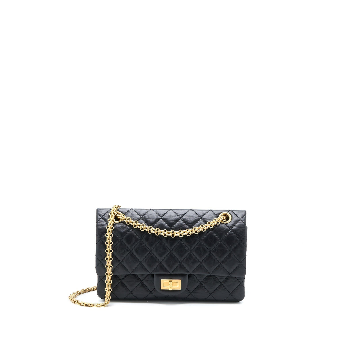 CHANEL SMALL 2.55 REISSUE FLAP BAG AGED CALFSKIN BLACK BRUSHED GHW (MICROCHIP)