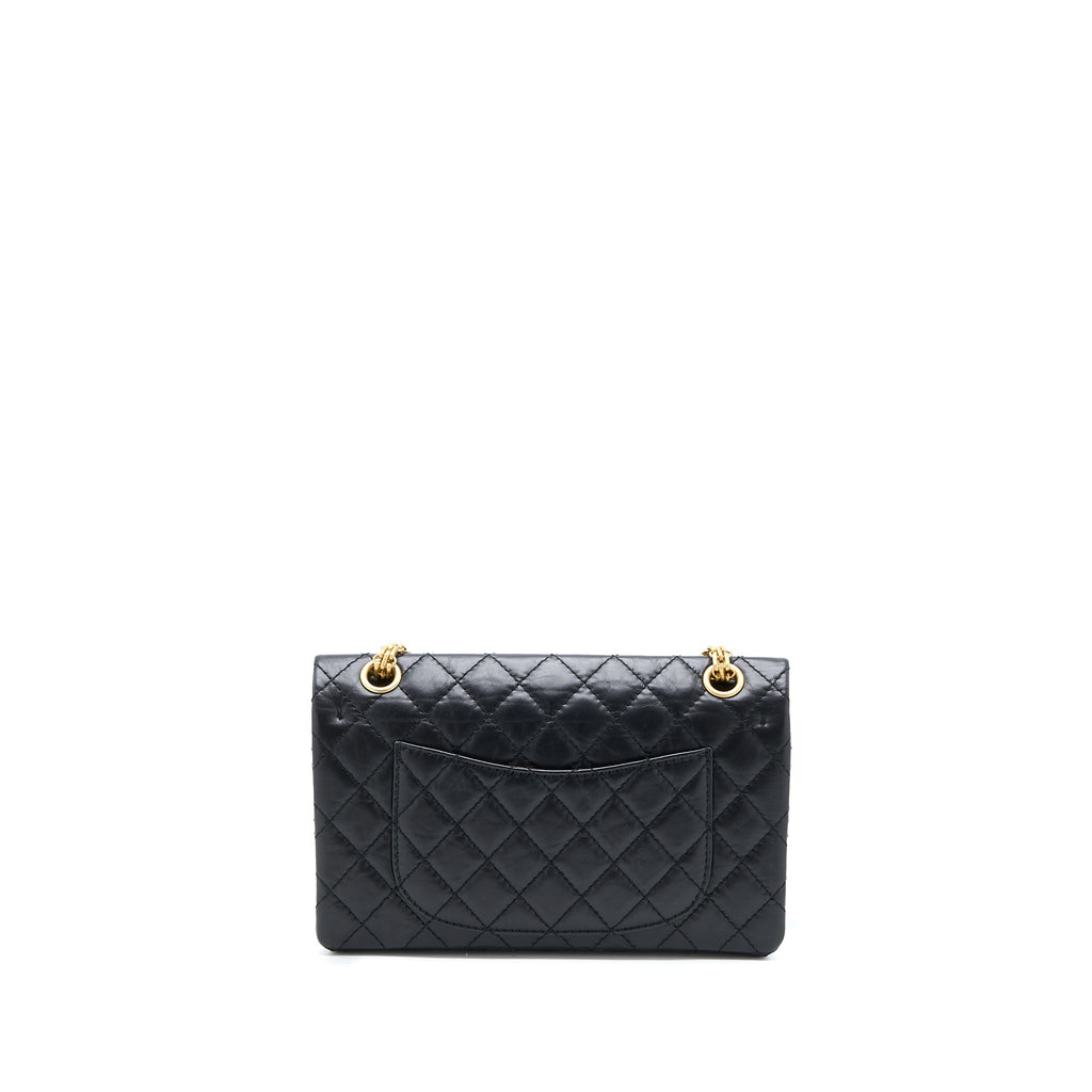 CHANEL SMALL 2.55 REISSUE FLAP BAG AGED CALFSKIN BLACK BRUSHED GHW (MICROCHIP)