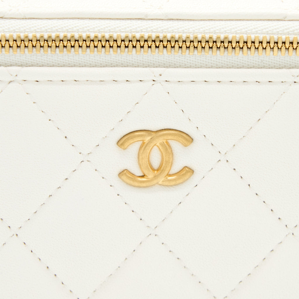CHANEL LONG VANITY WITH COCO LETTER CHAIN LAMBSKIN WHITE GHW