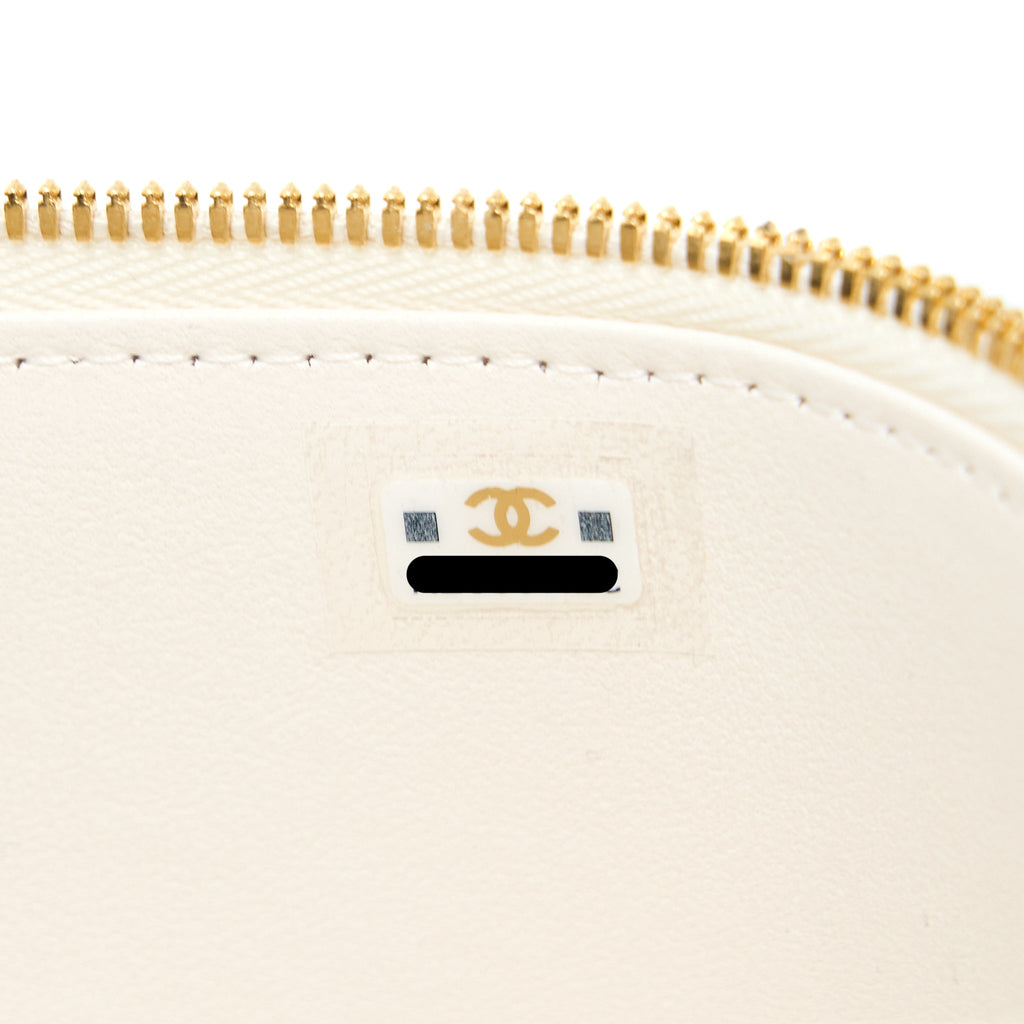CHANEL LONG VANITY WITH COCO LETTER CHAIN LAMBSKIN WHITE GHW