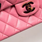 Chanel small classic double flap bag lambskin pink/yellow with iridescent pink hardware