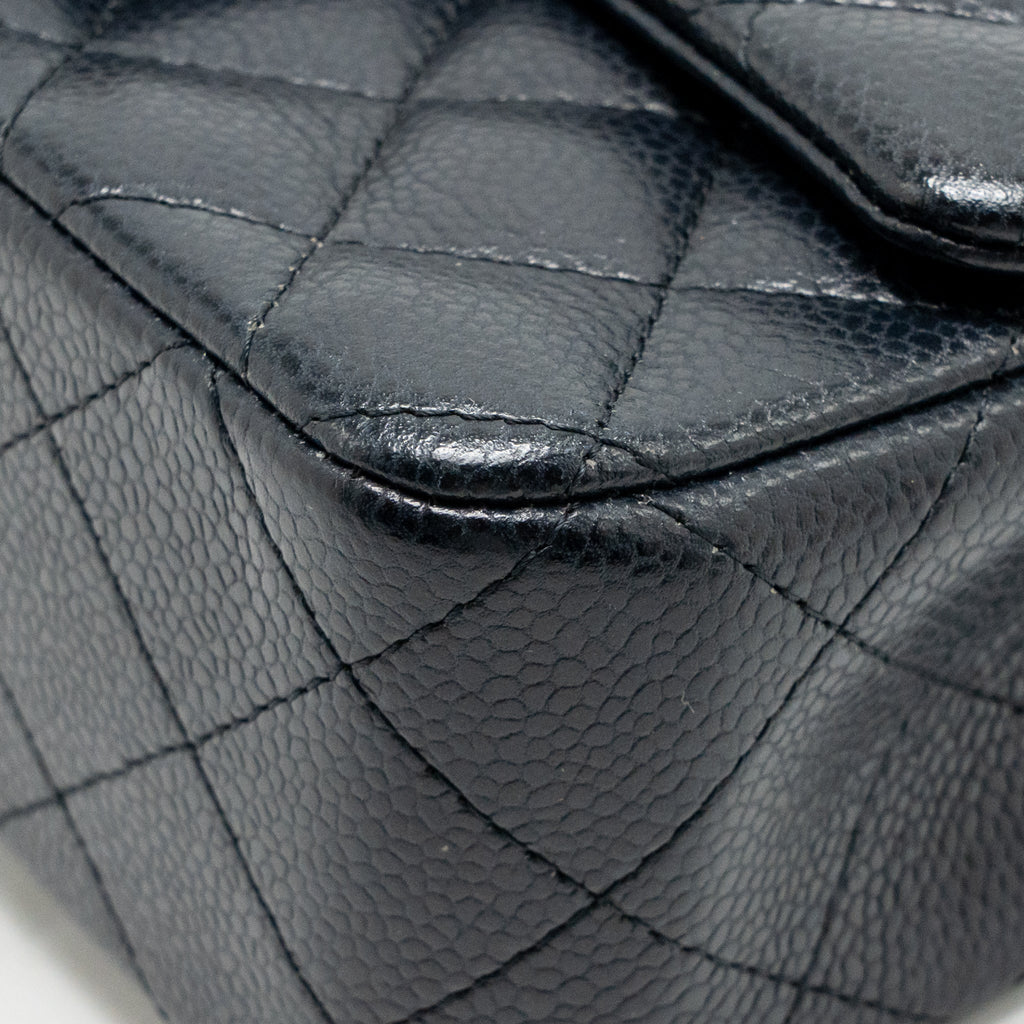 Chanel Mini Rectangular Flap Bag Caviar Dark Blue RUTHENIUM HARDWARE