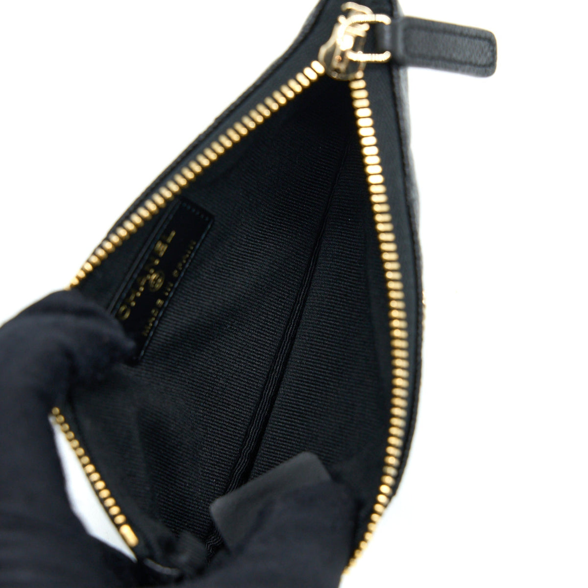 CHANEL ZIPPY SMALL POUCH DETAILED LOGO CAVIAR BLACK LGHW