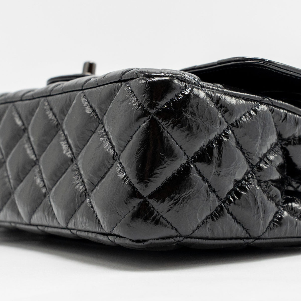 CHANEL MEDIUM CLASSIC DOUBLE FLAP BAG PATENT SO BLACK