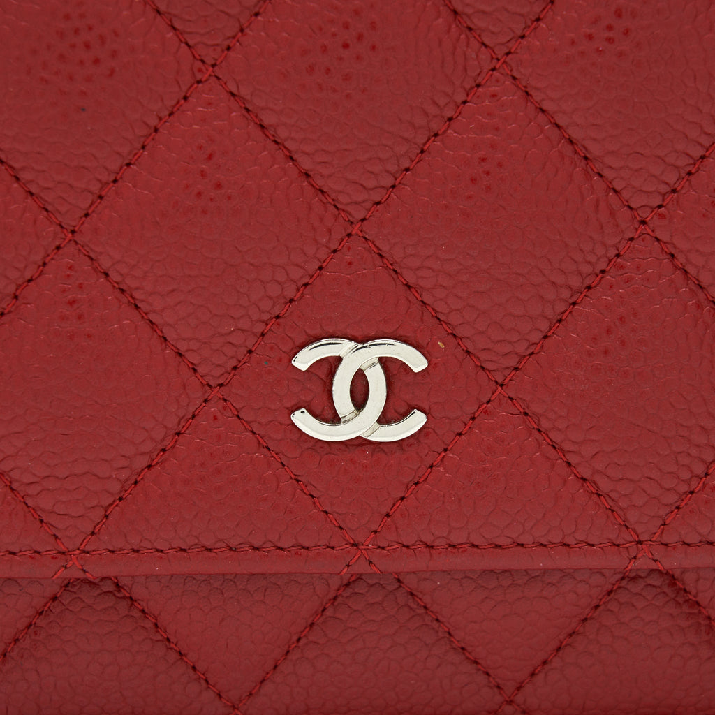 CHANEL WALLET ON CHAIN CAVIAR RED WITH SHW SERIAL 18
