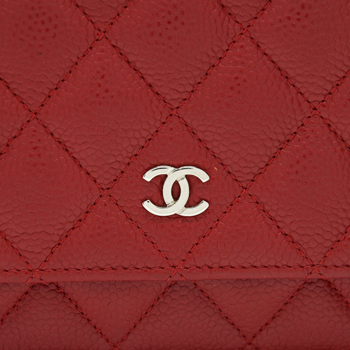 CHANEL WALLET ON CHAIN CAVIAR RED WITH SHW SERIAL 18