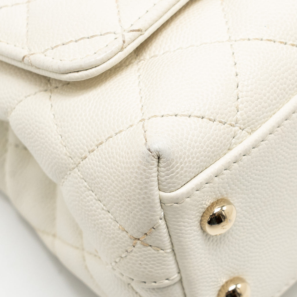 CHANEL MINI COCO HANDLE CAVIAR WHITE LGHW (MICROCHIP)