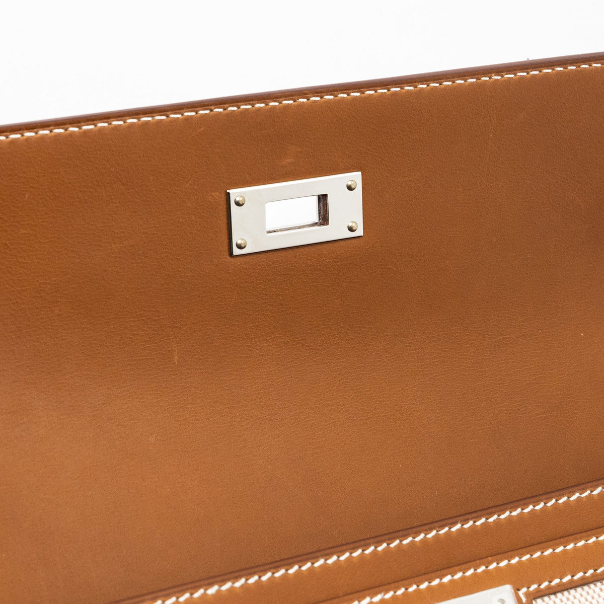 Hermes pochette kelly depeches 25 canvas / barenia ecru beige / fauve SHW