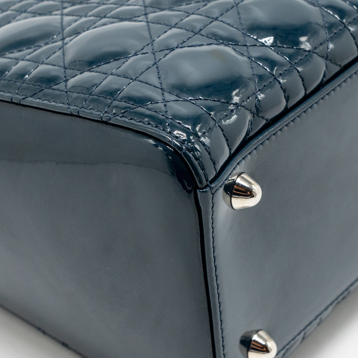 Dior Large Lady Dior Cannage Patent Blue SHW