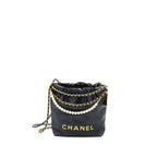 CHANEL 23S MINI 22 BAG WITH PEARL SHINY CALFSKIN BLACK GHW (MICROCHIP)