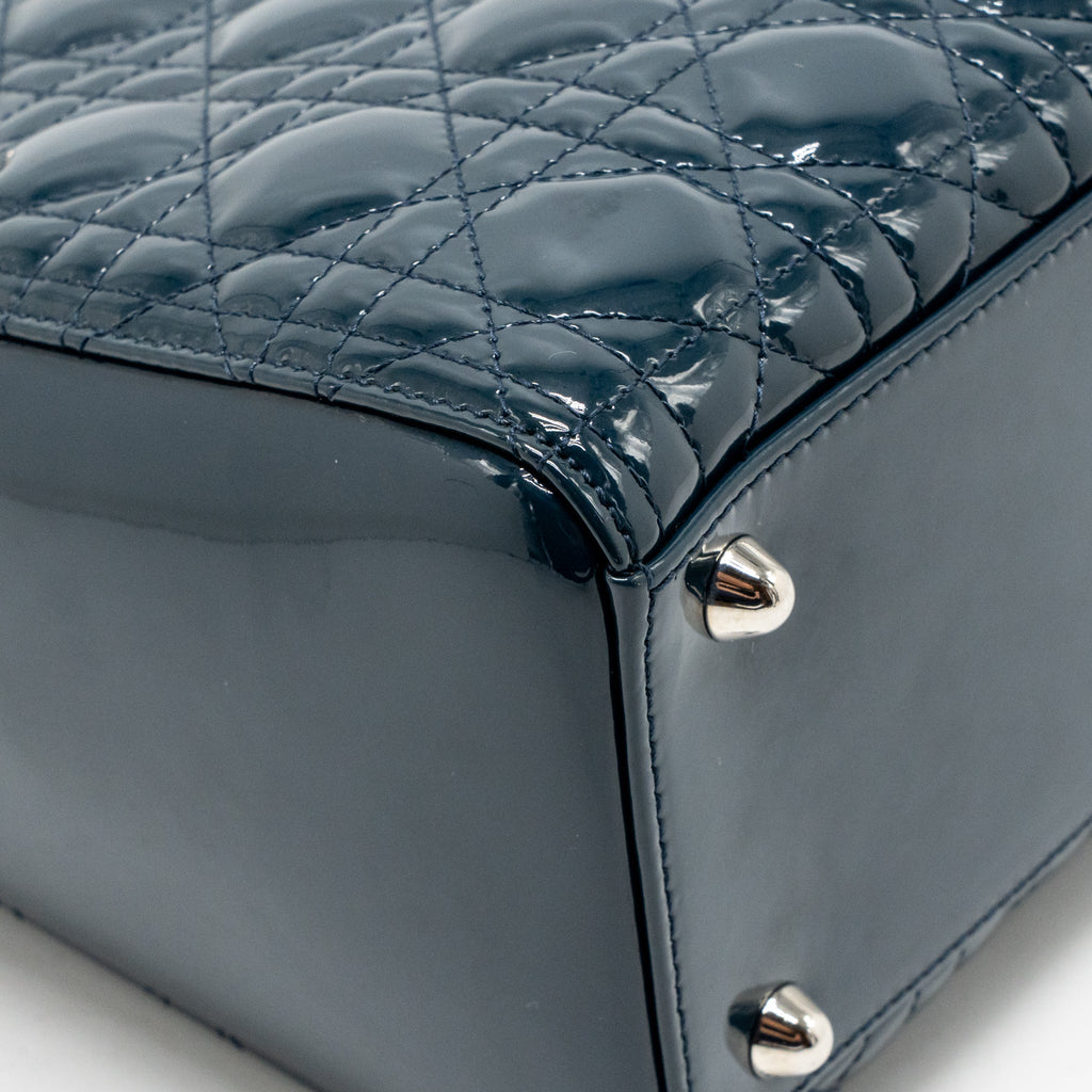 Dior Large Lady Dior Cannage Patent Blue SHW