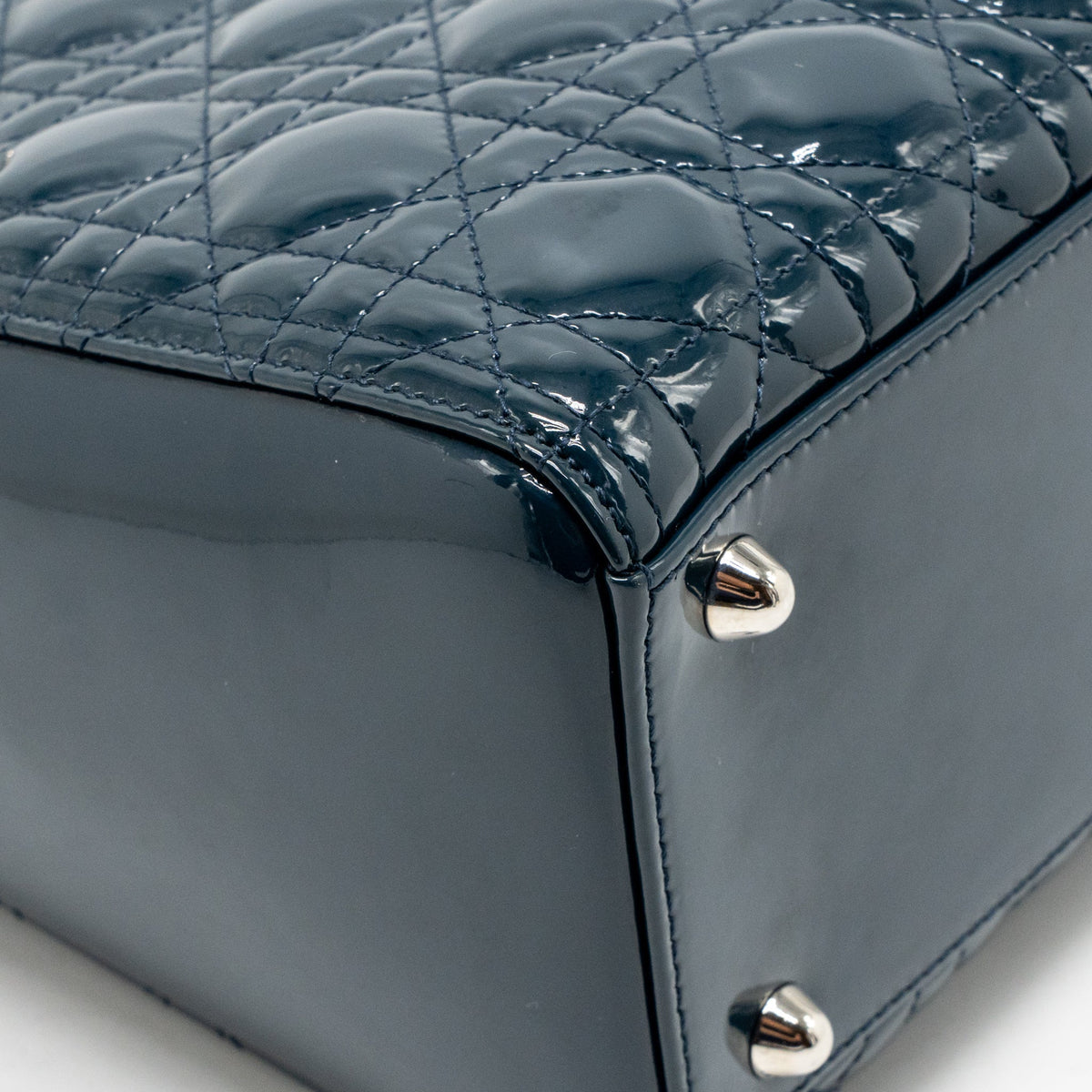 Dior Large Lady Dior Cannage Patent Blue SHW
