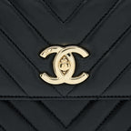 CHANEL CHEVRON TRENDY CC TOP HANDLE FLAP BAG LAMBSKIN BLACK LGHW