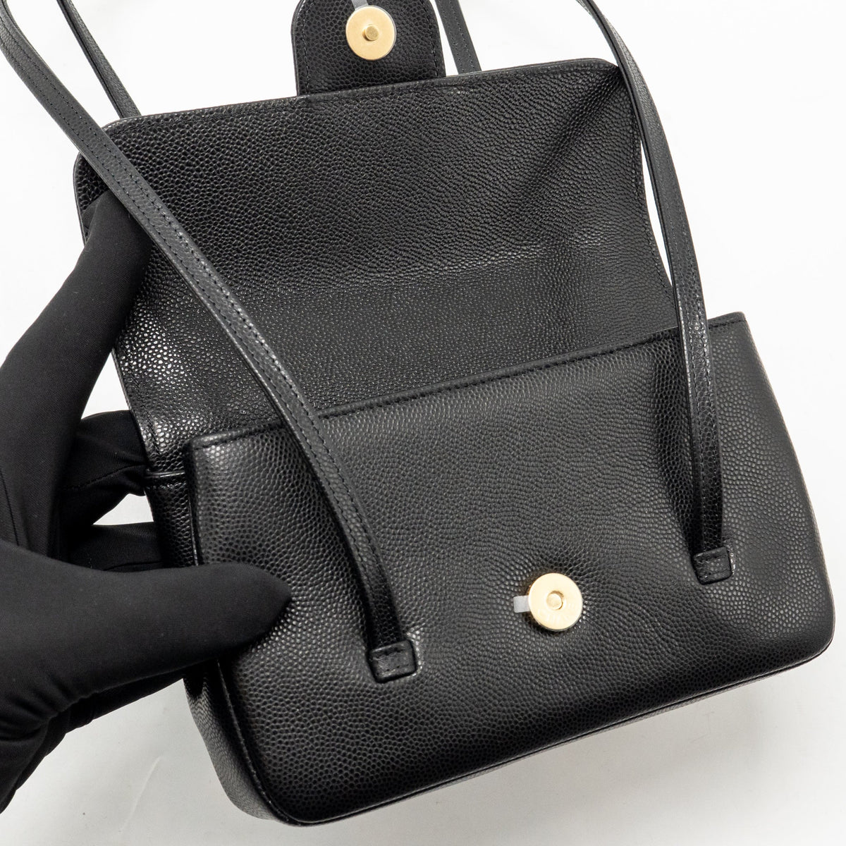 Chanel Preppy Coco Clutch with Leather Strap Caviar Black GHW (Microchip)