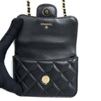 CHANEL MINI TOP HANDLE FLAP BAG LAMBSKIN BLACK LGHW