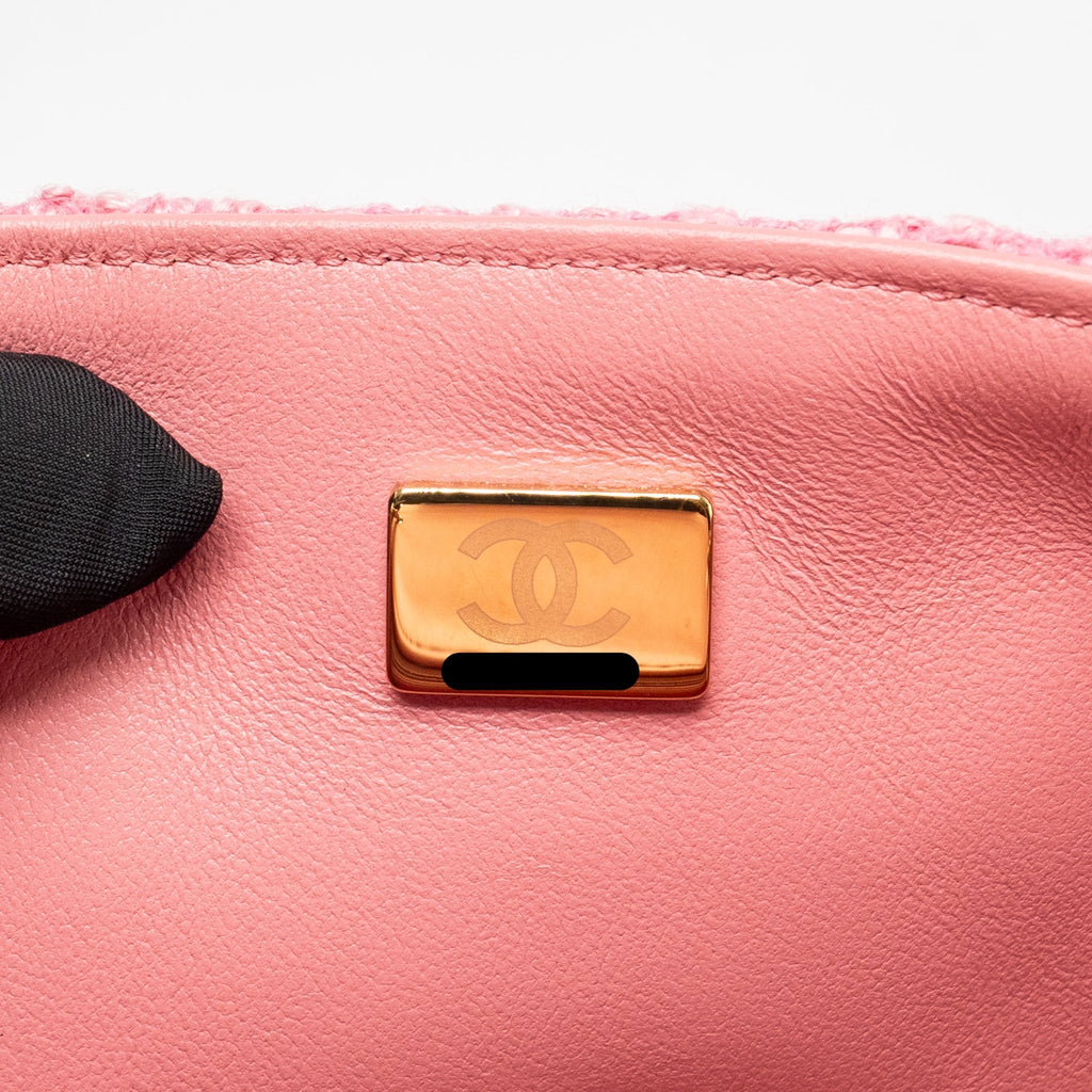 Chanel classic mini rectangular flap bag tweed pink LGHW (microchip)