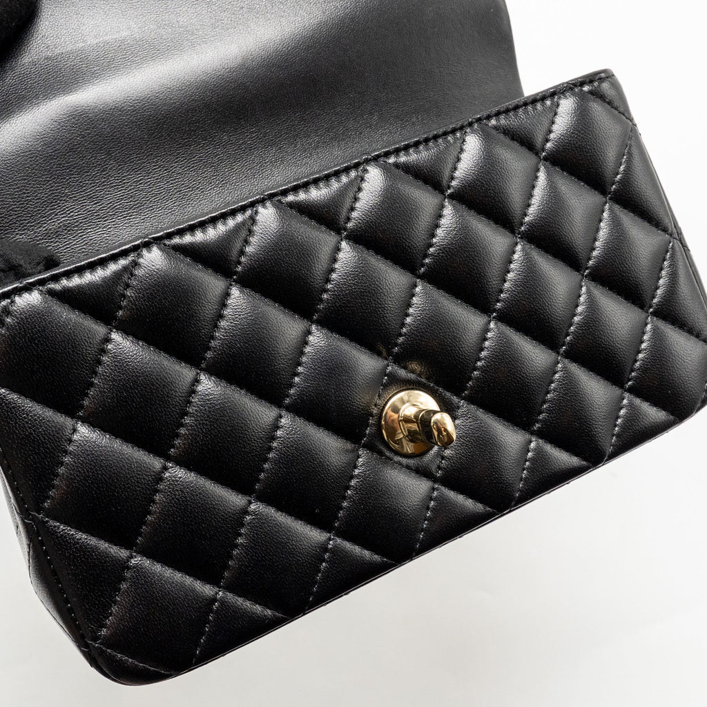 CHANEL TOP HANDLE MINI RECTANGULAR LAMBSKIN BLACK LGHW (MICROCHIP)