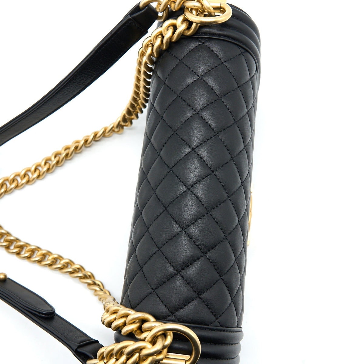 CHANEL MEDIUM BOY BAG CALFSKIN BLACK BRUSHED GHW
