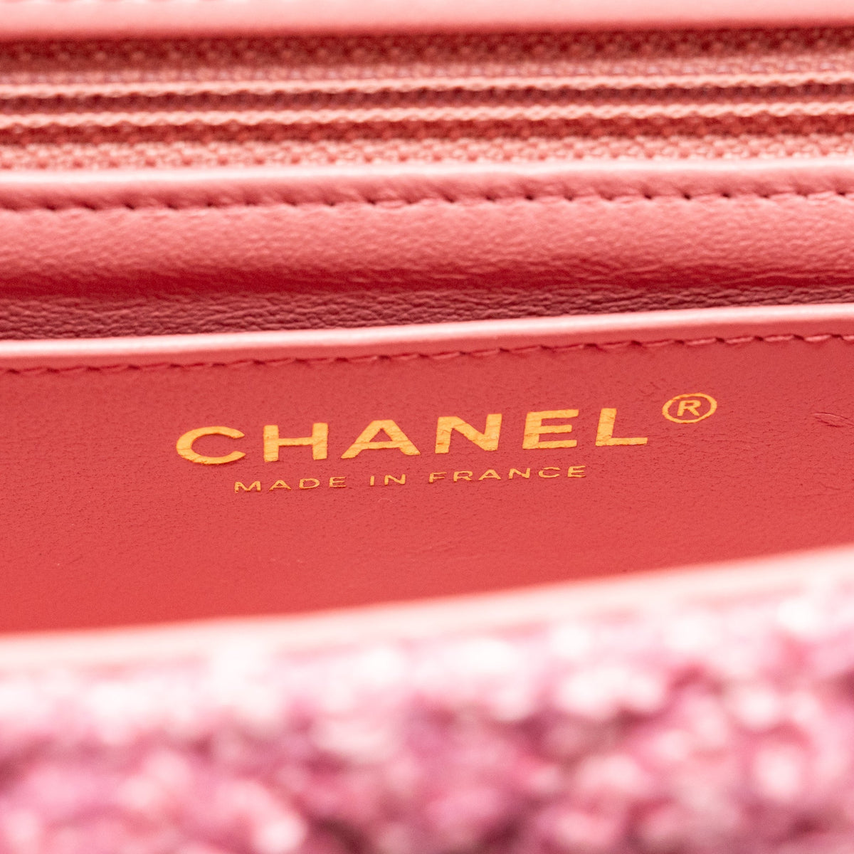 Chanel classic mini rectangular flap bag tweed pink LGHW (microchip)