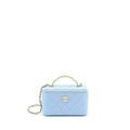 CHANEL 22S LETTER LOGO TOP HANDLE LONG VANITY WITH CHAIN CAVIAR LIGHT BLUE GHW