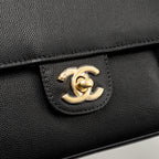 Chanel Small Preppy Coco Shoulder Flap Bag Grained Shiny Calfskin Black GHW (Microchip)