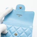 CHANEL CLASSIC FLAP CARD HOLDER CAVIAR BLUE LGHW (MICROCHIP)