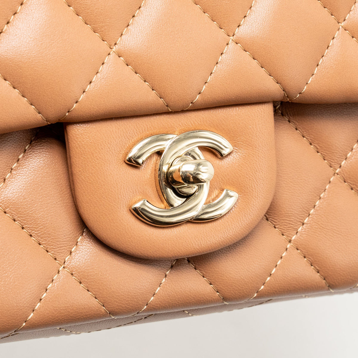 Chanel classic mini rectangular flap bag lambskin dark beige LGHW
