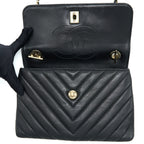 CHANEL CHEVRON TRENDY CC TOP HANDLE FLAP BAG LAMBSKIN BLACK LGHW
