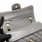 CHANEL SMALL CLASSIC DOUBLE FLAP BAG LAMBSKIN GREY LGHW (MICROCHIP)