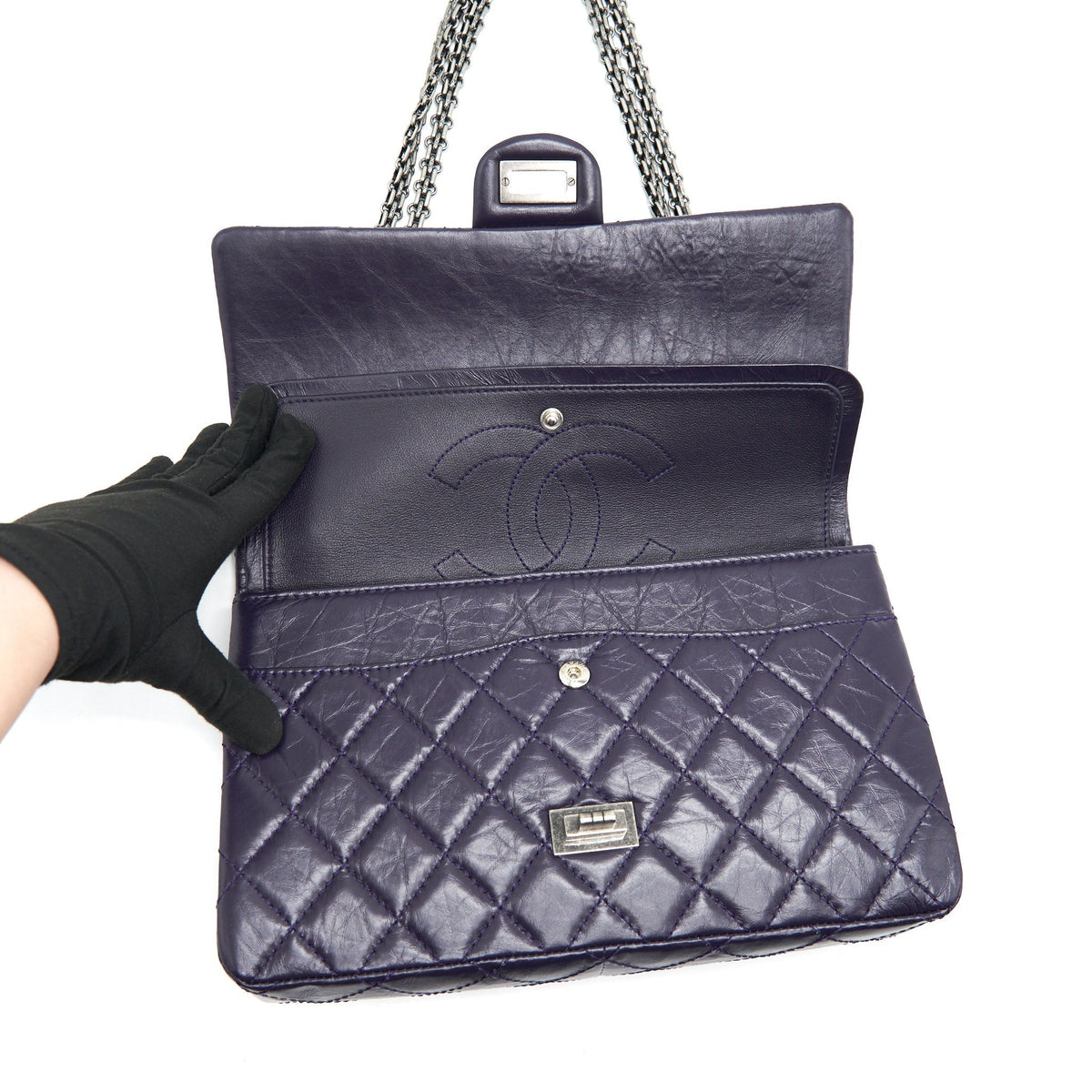 CHANEL REISSUE 226 IN DARK PURPLE WITH SILVER RUTHENIUM HARDWARE
