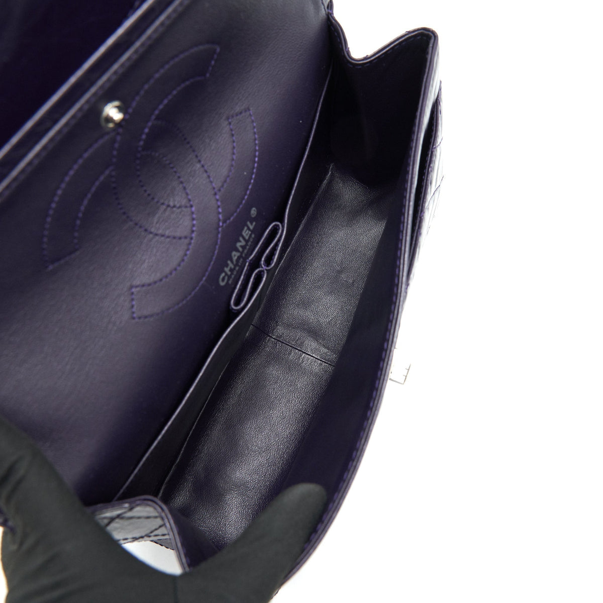CHANEL REISSUE 226 IN DARK PURPLE WITH SILVER RUTHENIUM HARDWARE
