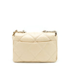 CHANEL MEDIUM 19 BAG QUILTED GOATSKIN LEATHER LIGHT BEIGE GOLD/SILVER HARDWARE (MICROCHIP)