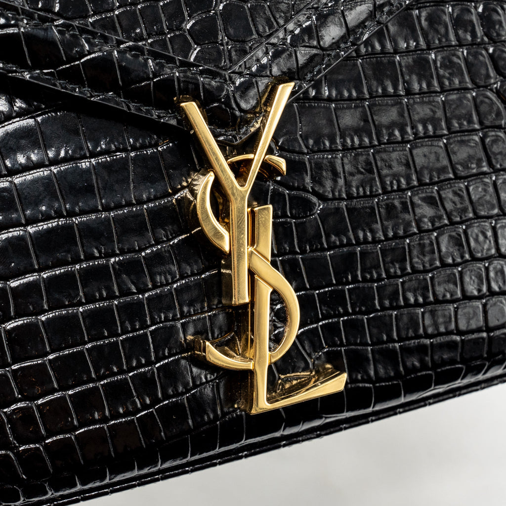Saint Laurent/YSL Mini Cassandra Top Handle Bag Croc-Embossed Calfskin Black GHW